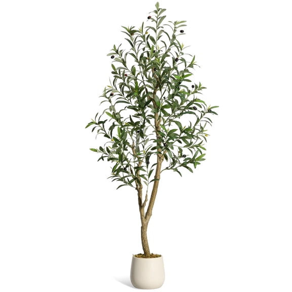 5FT Tall Olive Trees Artificial with Planter,Fake Olive Trees for Indoor,Faux Olive Tree,Artificial Plants with Natural Wood Trunk and Lifelike Fruits,Large Olive Plants for Home Office Decor