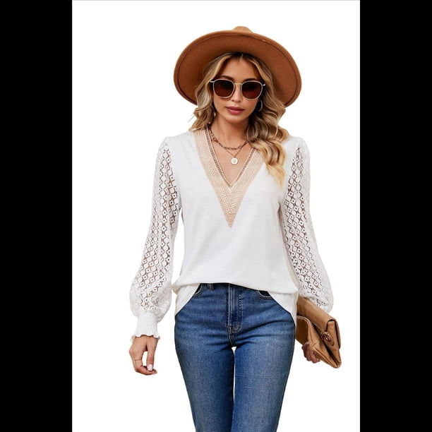 Blusa Informal de Larga con Volantes y Cuello en V para Mujer XXL