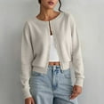 thumbnail image 2 of Cropped Cardigan Sweater for Women Long Sleeve Crewneck Solid Button Down Knit Coat Beige S, 2 of 4