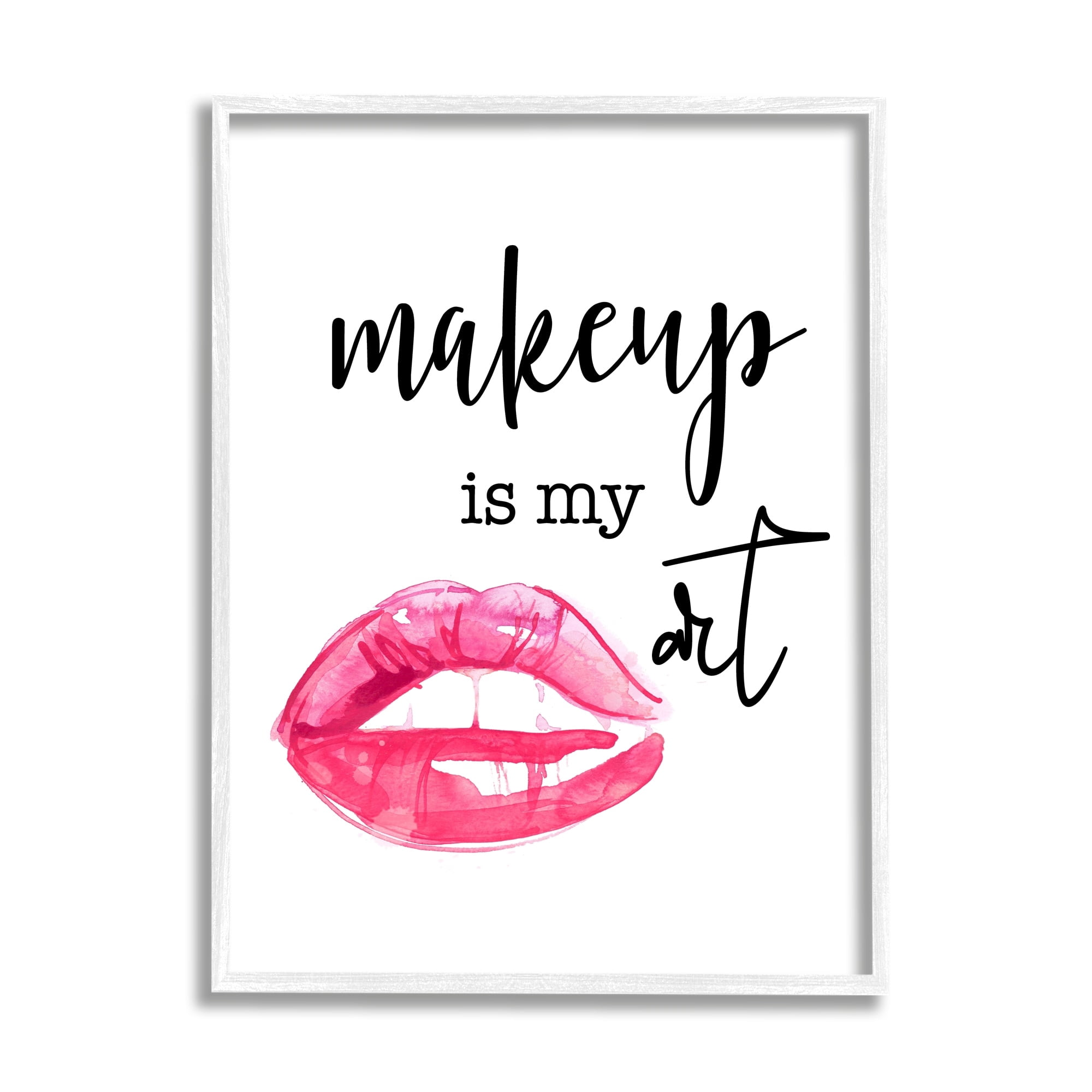 Stupell Industries Makeup Is My Art Glam Lips Typography Style Graphic Art White Framed Art Print Wall Art, Design by Daniela Santiago