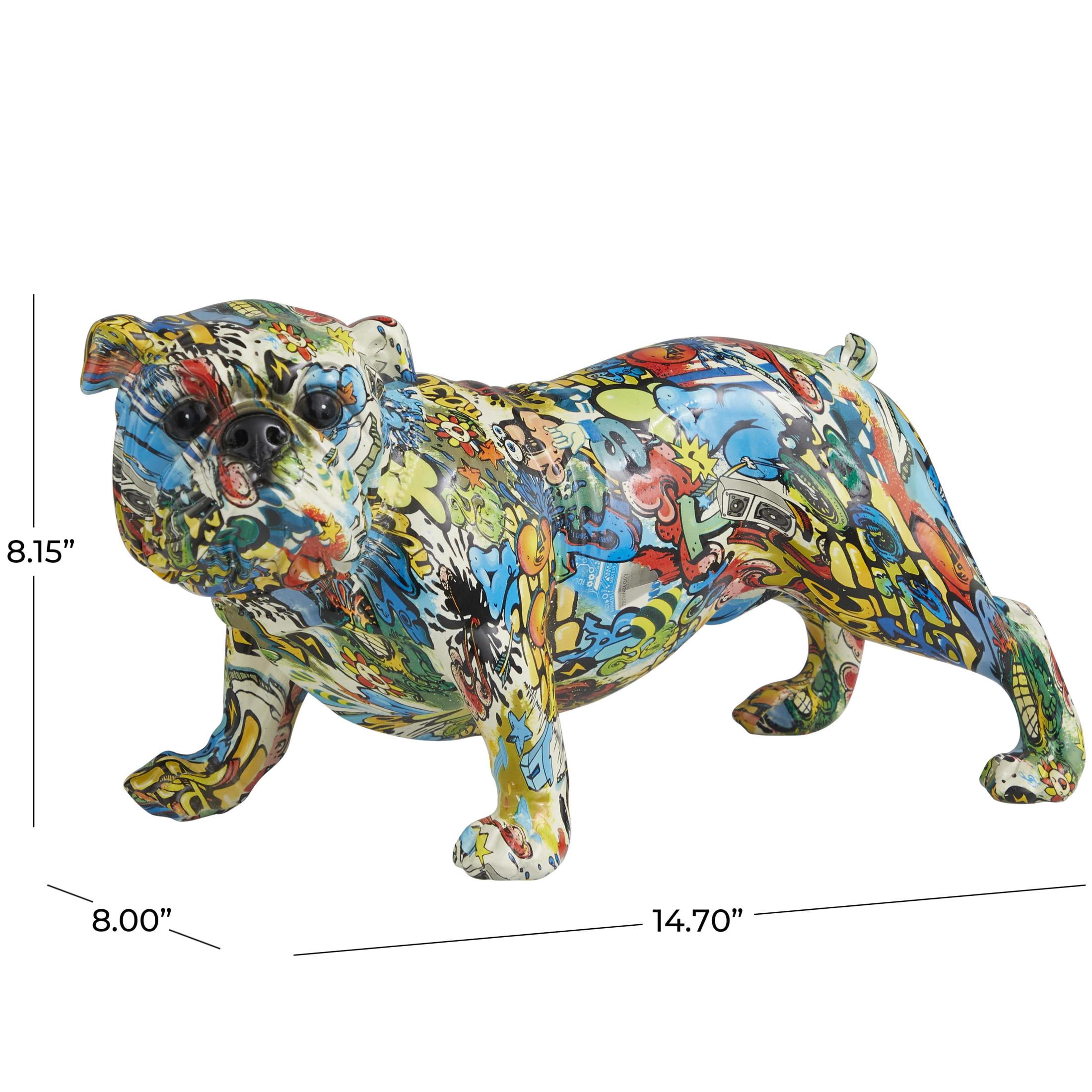 15" x 8" Multi Colored Resin Bulldog Sculpture, by DecMode