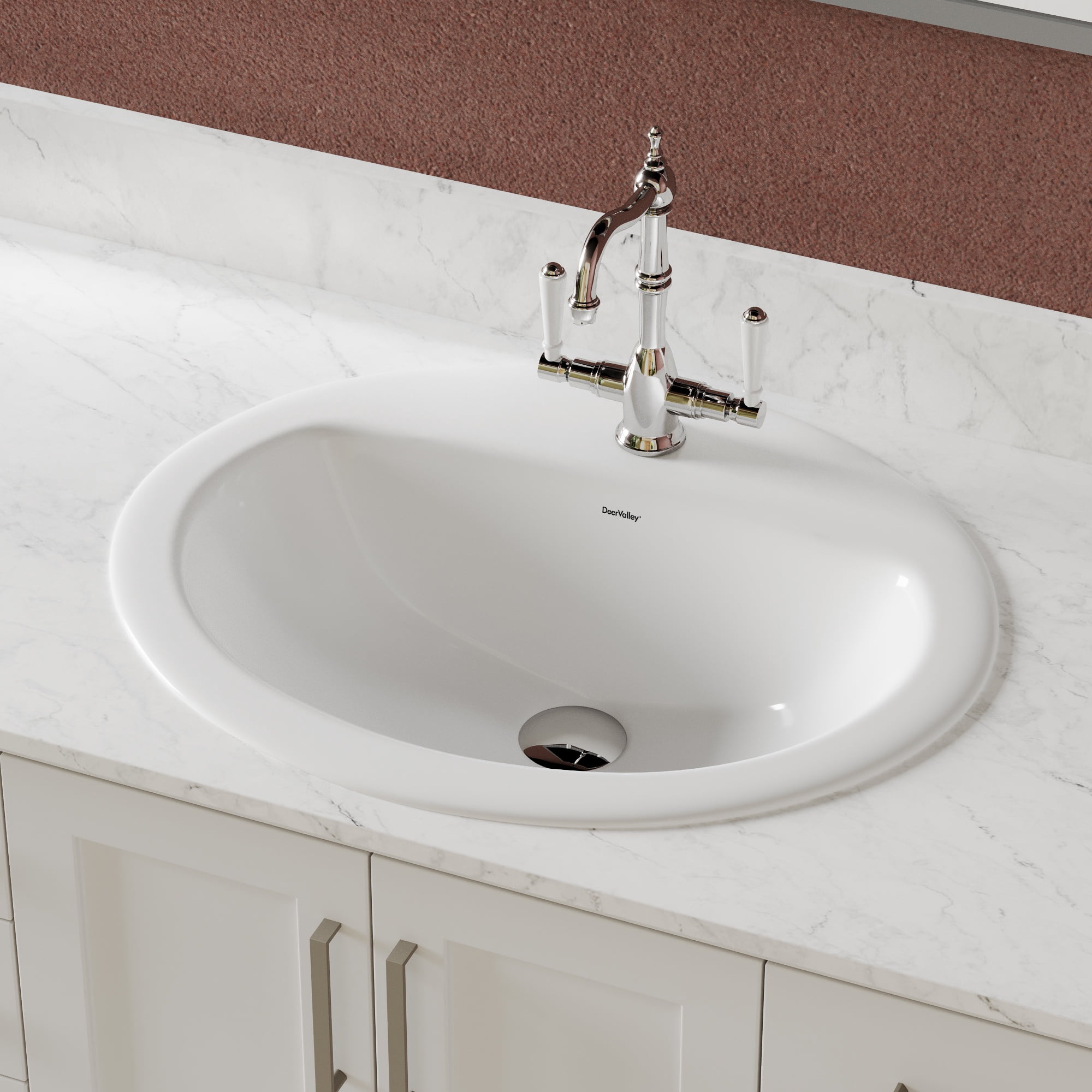 DV-1DS0120 20'' x 17'' White Oval Vitreous China Drop-in Bathroom Sink with Overflow