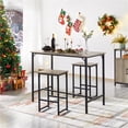 thumbnail image 3 of Easyfashion Dining/Bar/Kitchen Table Set with 2 Backless Stools, 35.4 in Height, Gray, 3 of 9
