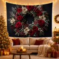 thumbnail image 3 of Floral Wreath on Black Background, Romantic Folk Art for Flower Lovers, Botanical Wreath Art, Mother's Day Gift Tapestry Wall Hanging for Bedroom and Living Room, 3 of 7