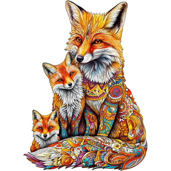 wooden puzzle Fox Family Portrait Intelligent Game Fit togather a magic Art for home Decoration or Prensent 500 pieces