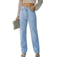 thumbnail image 1 of Women Trousers Elastic Long Leg Pants Straight Crossover Button Trousers Light Blue Pants Normal L, 1 of 7