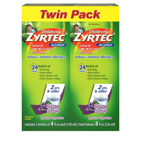 Zyrtec 24 Hr Children's Allergy Syrup, Grape, Twin Pack of 4 fl. (Best Over The Counter Allergy Medicine For Sore Throat)
