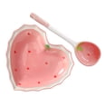 thumbnail image 3 of Ceramic Heart Shaped Bowl and Spoon Set Cute Strawberry Pattern Tableware Kit Kawaii Kitchenware for Cereal Salad and Dessert, 3 of 8