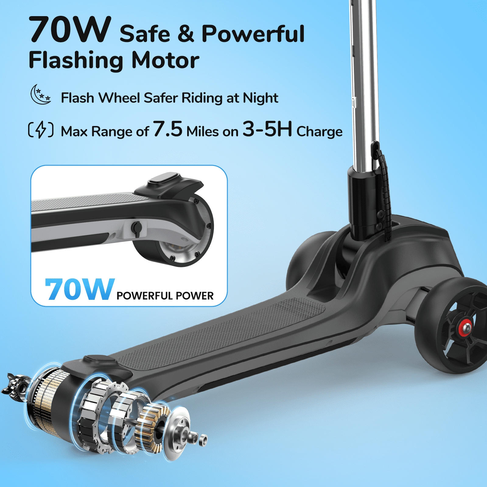 iScooter Electric Scooter for Kids Ages 3-6, Bluetooth Music Speaker, LED Light-up Wheels, Thumb Accelerator, 3-Adjustable Height Toddler Motorized Scooters, 3-Wheels Electric Scooter for Girls/Boys