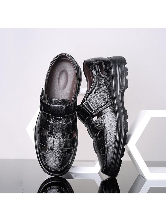 RUIYANQI Men's PU Leather Fisherman Sandals Adjustable Strap Design Closed Toe Footwear Comfortable Outdoor Shoes Casual Summer Beach Walking Black Women Sandal
