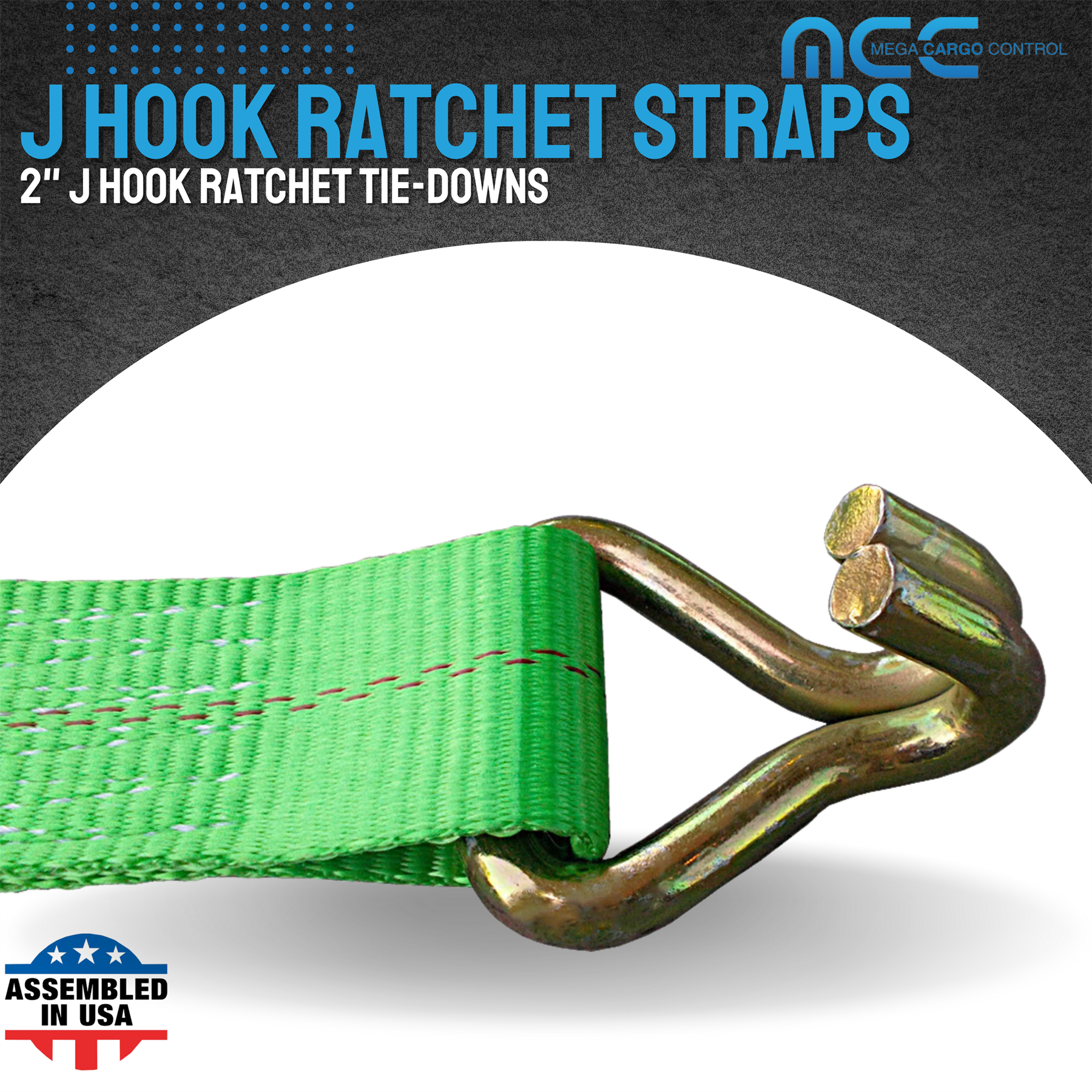 Mega Cargo Control USA Heavy Duty 2" x 60' Ratchet Strap J Hook Flatbed Truck Farm Tie Down 4 Pack