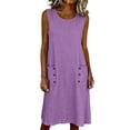 thumbnail image 2 of QUNYINEY Solid Sundress Women Sleeveless Cotton Linen Casual Midi Tank Dress Crew Neck Loose Fit with Pockets Summer Dresses, 2 of 7