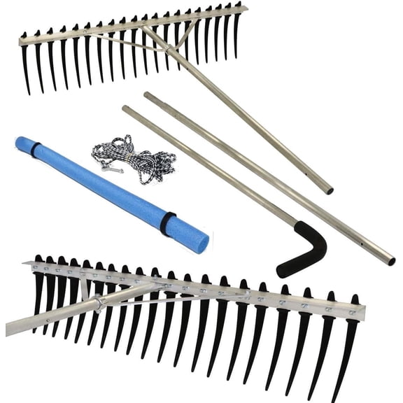 RakeZilla Heavy Duty Lake Weed Rake with 40 Inch Wide Head and 9 Inch Long Tines, Pond Rake and Muck Rake for Lake, for Shoreline and Debris Removal