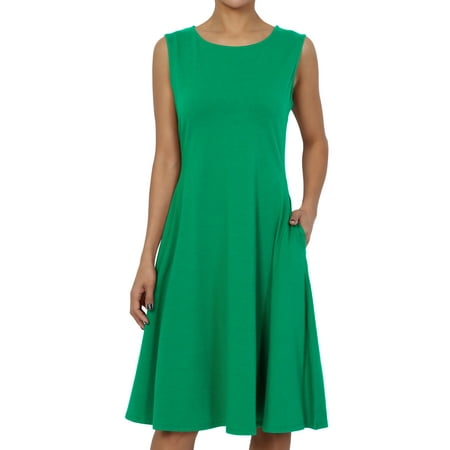 - TheMogan Women's S~3X Sleeveless Stretch Cotton Jersey Fit and Flare Dress W Pocket