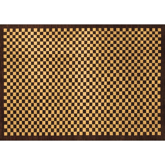 Ahgly Company Indoor Rectangle Checkered Brown Modern Area Rugs, 5' x 7'