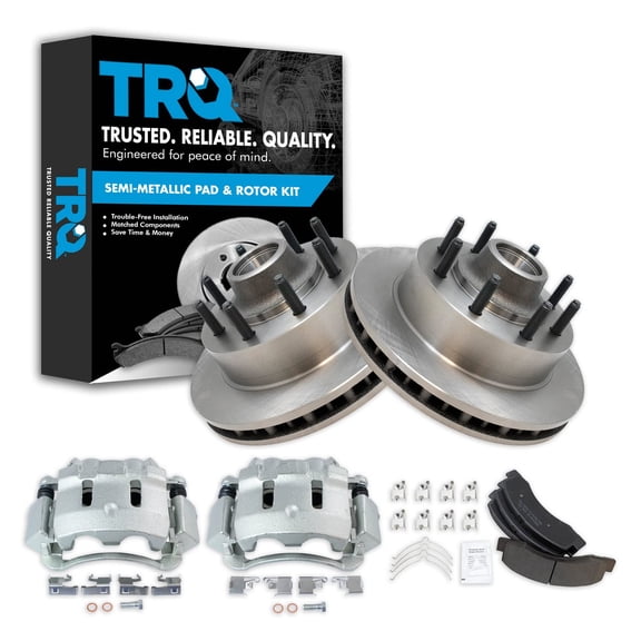 TRQ Front Brake Pad & Rotor Kit Brake Caliper Brake Pads Brake Rotor Semi-Metallic Vented Fits Select 2000-2002 Ford Excursion F-250 Super Duty F-350 Super Duty