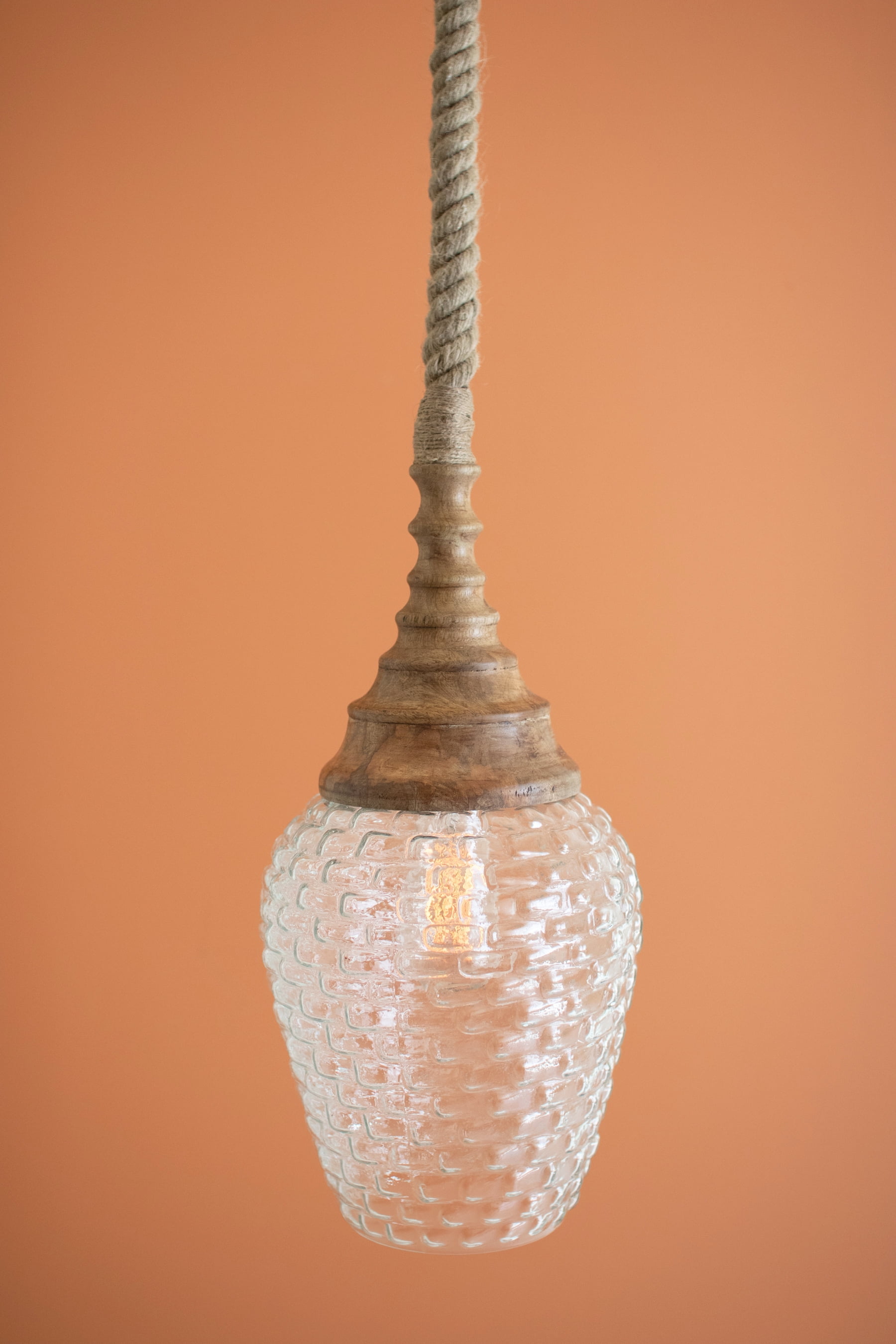 MANGO WOOD PENDANT LIGHT WITH ROPE 