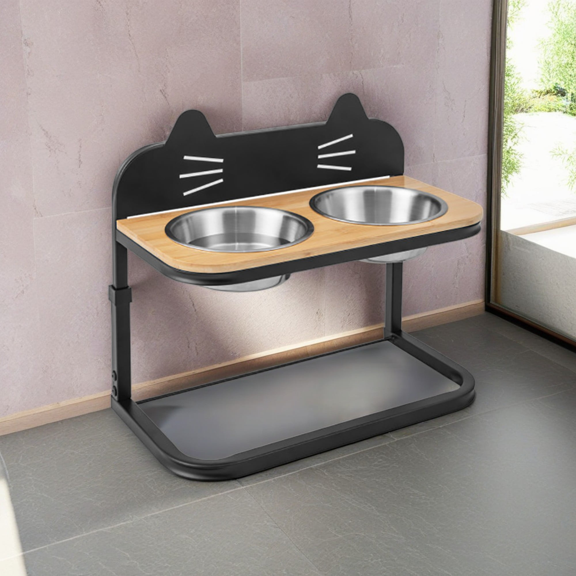 resenkos 8"-10" Elevated Pet Feeder with 2 Stainless Steel Dog Bowl, Pet Food Bowls for Feeding Small Medium Dogs Cats Puppies, Black