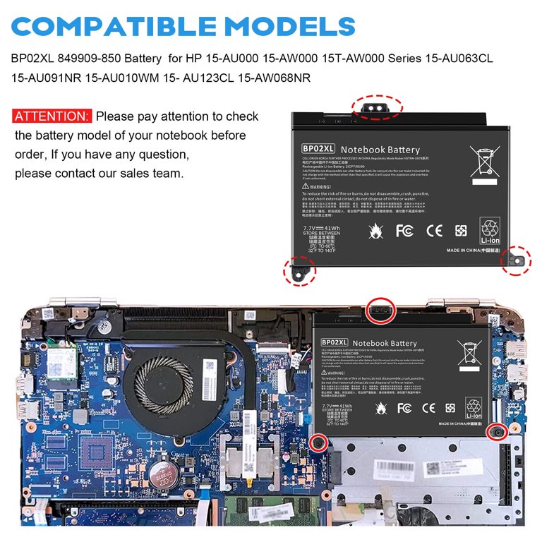 41Wh New Battery For HP Pavilion 15-au000 Series BP02XL 15-AU010WM  15-au123cl -au023cl 15Z-AW000
