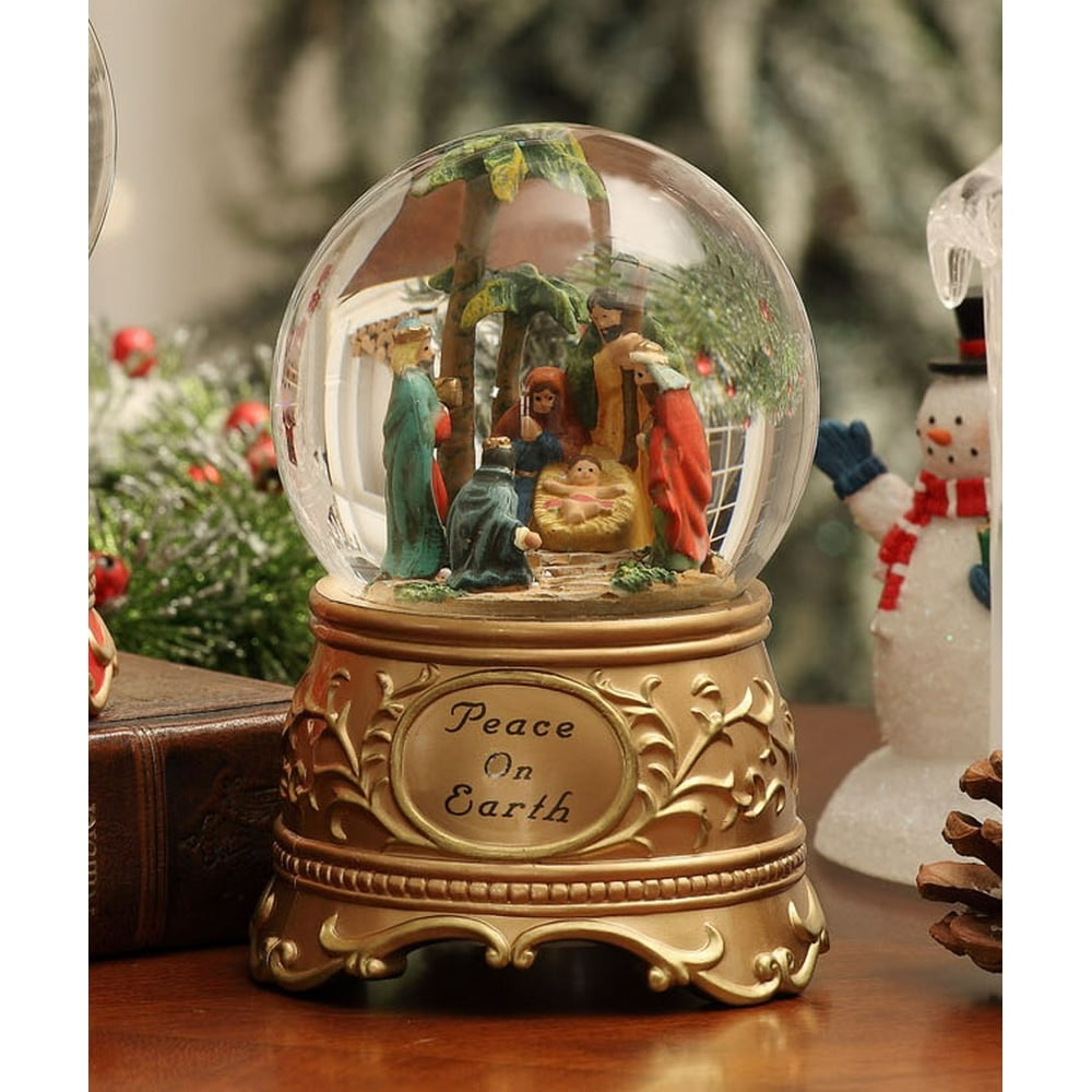 Pack of 2 Inspirational Peace on Earth Nativity Christmas Water Globes