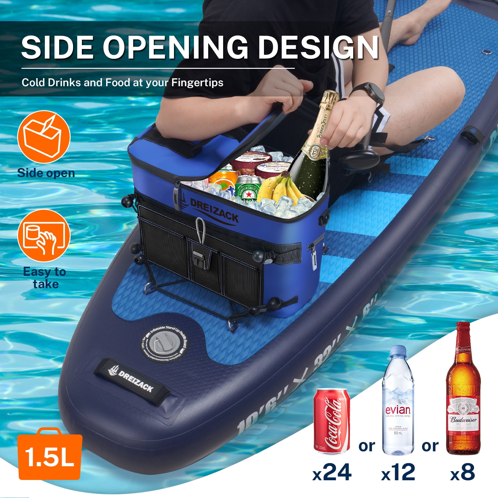 Dreizack Kayak Cooler Behind Seat Waterproof Cooler for Kayaking,Paddle Board Cooler Compatible with Lawn-Chair Seat Kayak Accessories Cooler Bag Kayak Cooler Tow Behind for Camping Fishing, Blue