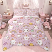 Castle Fairy Cute Animal Unicorn Cats Twin Comforter Sets,Rainbow Planet Bedding Set