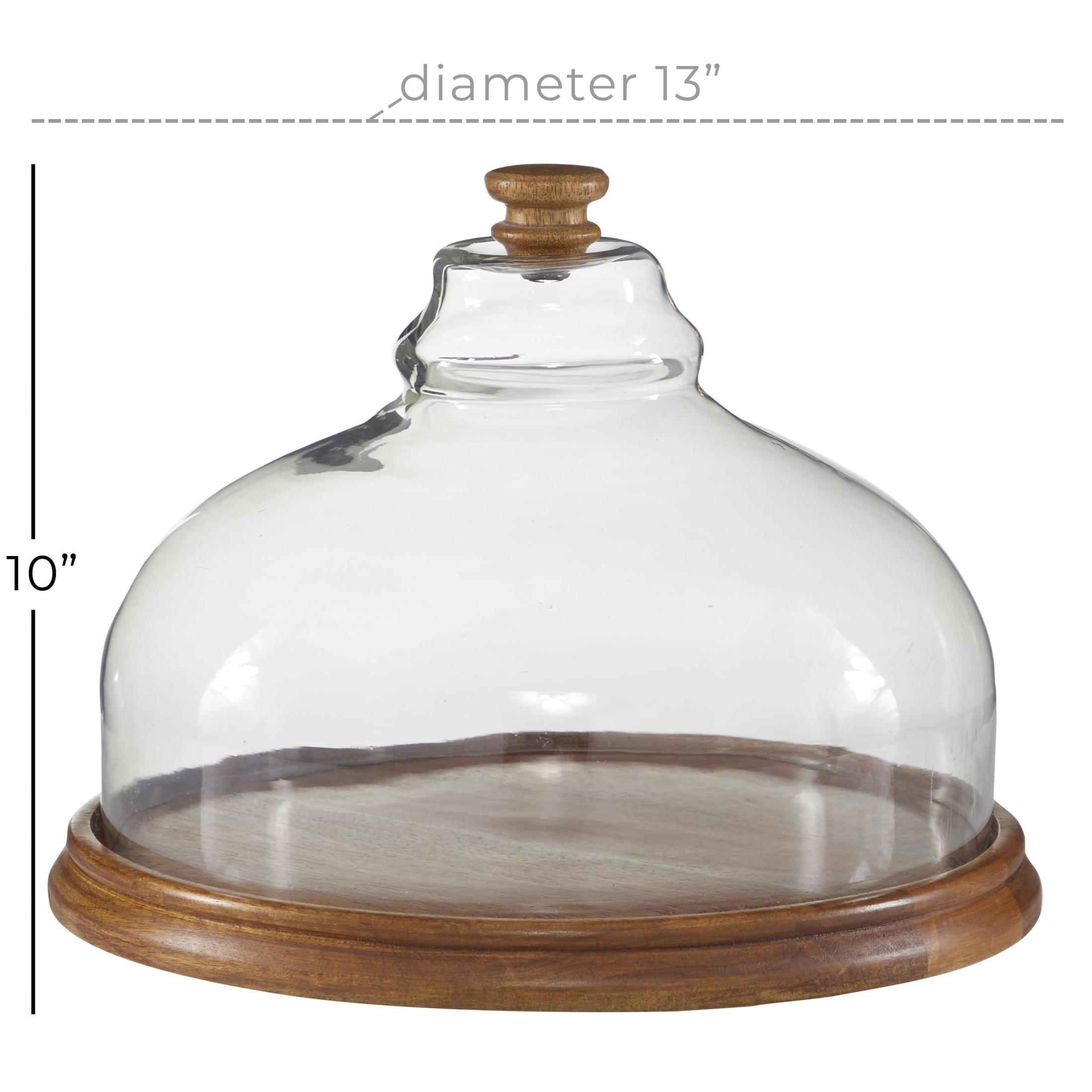 DecMode 13" x 10" Brown Wood Decorative Stand with Glass Lid, 1-Piece