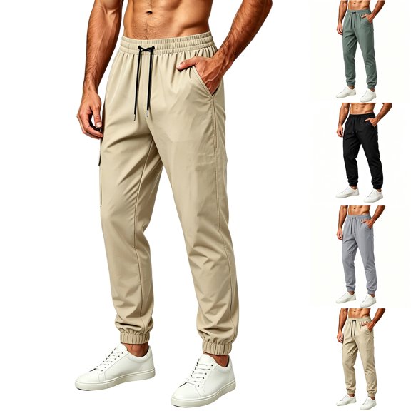 Admvng Men's Big & Tall Pants Elastic Drawstring Waist Casual Breathable Soft Vacation Trousers with Pockets