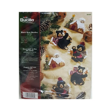 Bucilla by Plaid Black Bear Bonfire Christmas Felt Applique Ornaments Kit Set of 6 - 5" x 5"