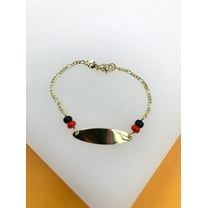 Gold Figaro Plate Bracelet With Azabache Style (XX15)