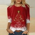 thumbnail image 2 of Womens Christmas Tops Shirts 3/4 Sleeve Daily Print Crewneck Printed Flower Loose Side Split Tunic Holiday Graphic Tees Blouses, 2 of 4