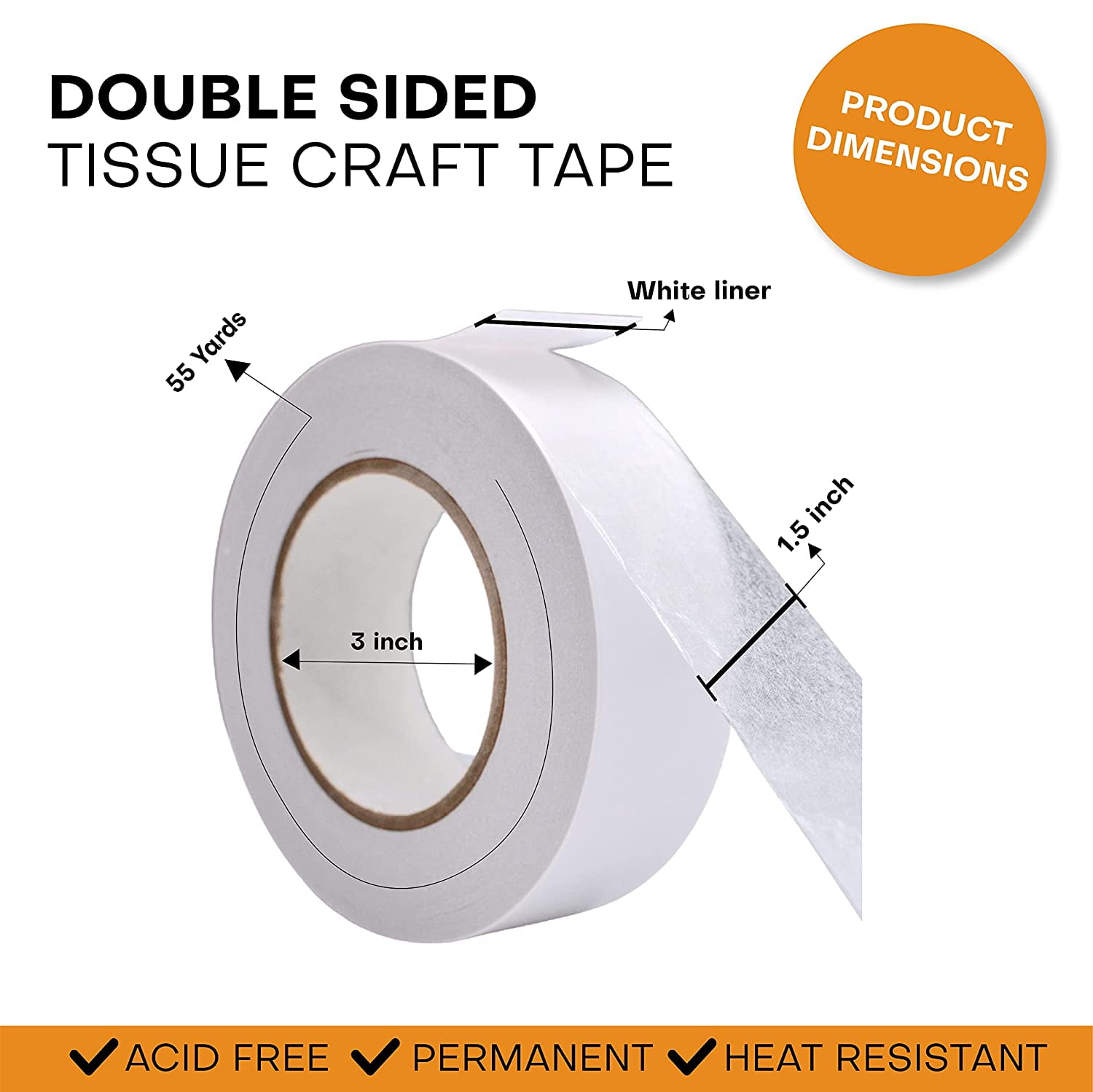 WOD Tape Double Sided Tissue Craft Adhesive Tape 1 in. x 55 yd. Gift Wrap