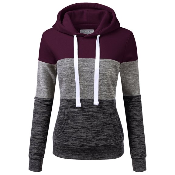 Doublju Women's 3 Block Lightweight Pullover Hoodie Sweatshirt with Plus Size