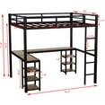Full Size Metal Loft Bed with Desk and Storage Bookcase, Modern Style