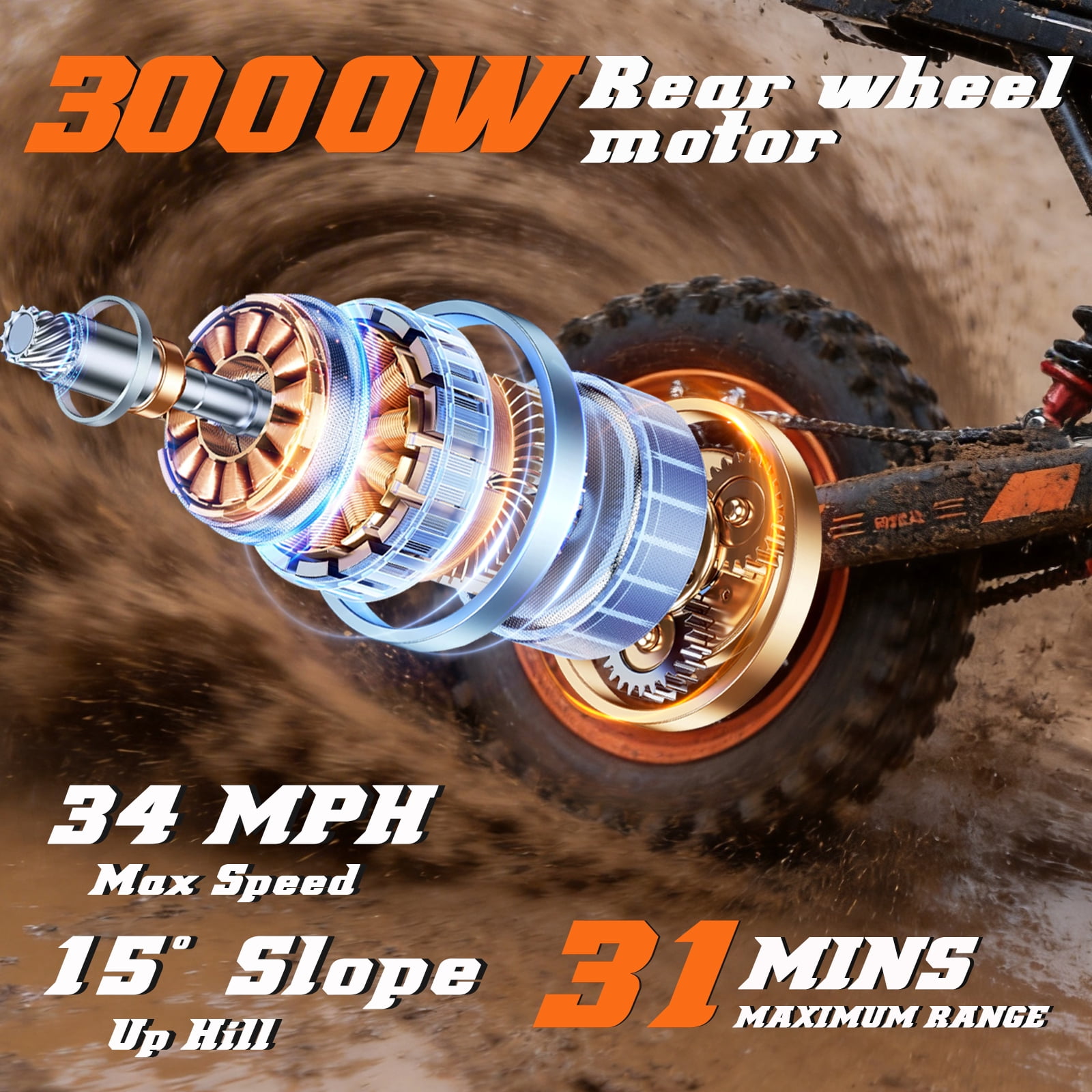 Y66 Electric Bike for Teens Adults,3000W Brushless Motor Up to 34MPH, 48V 30Ah 40-Mile Electric Motorcycle, 12"/10" Off-Road Tire Ebike, Dual Hydraulic Brakes, Full Suspension UL2849