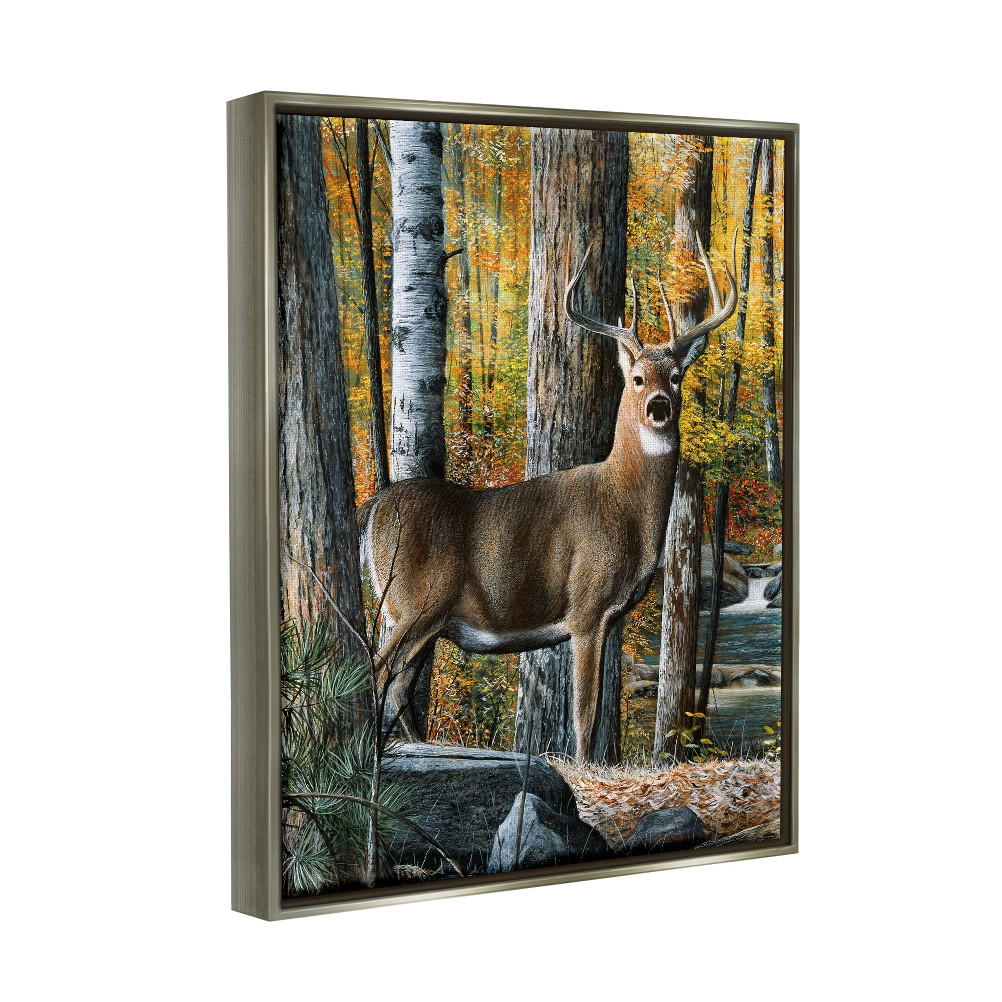 Stupell Industries Deer Among Autumn Foliage Animals & Insects Painting Gray Floater Framed Art Print Wall Art, 17 x 21