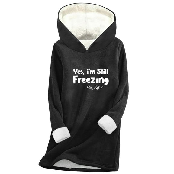 FNFYFH Long Hoodies for Women Sherpa Fleece Lined Pullover Hoodies Cute Hooded Graphic Sweatshirt Cozy Warm Loungewear for Cold Weather