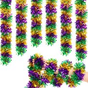 LONGRV 4 Pieces Mardi Gras Tinsel Garland 6.5Ft Festooning Garland Shiny Hanging Decorations for Mardi Gras Decorations, Green Purple Gold Mixed Color