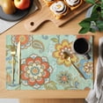 thumbnail image 2 of Retro Boho Floral Placemats Set of 8, Yellow Orange Flower Leaf Abstract Teal Non-Slip Place Mats Washable Table Mats for Kitchen Dining Table Decorations Indoor/Outdoor, 2 of 9