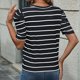 thumbnail image 5 of Camisetas de Manga Corta para las Mujeres a Rayas Imprimidas Tirando la Manga Cuello Redondo, Camiseta Casual para Todos los Días Y Todas las Estaciones, 5 of 8