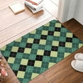 thumbnail image 4 of Rateoe Green Squares Pattern Flannel Door Mat Indoor Outdoor Entrance, Waterproof All-Weather Doormat,Fade Resistant, Low Profile Entryway Mat 16x24in, 4 of 7
