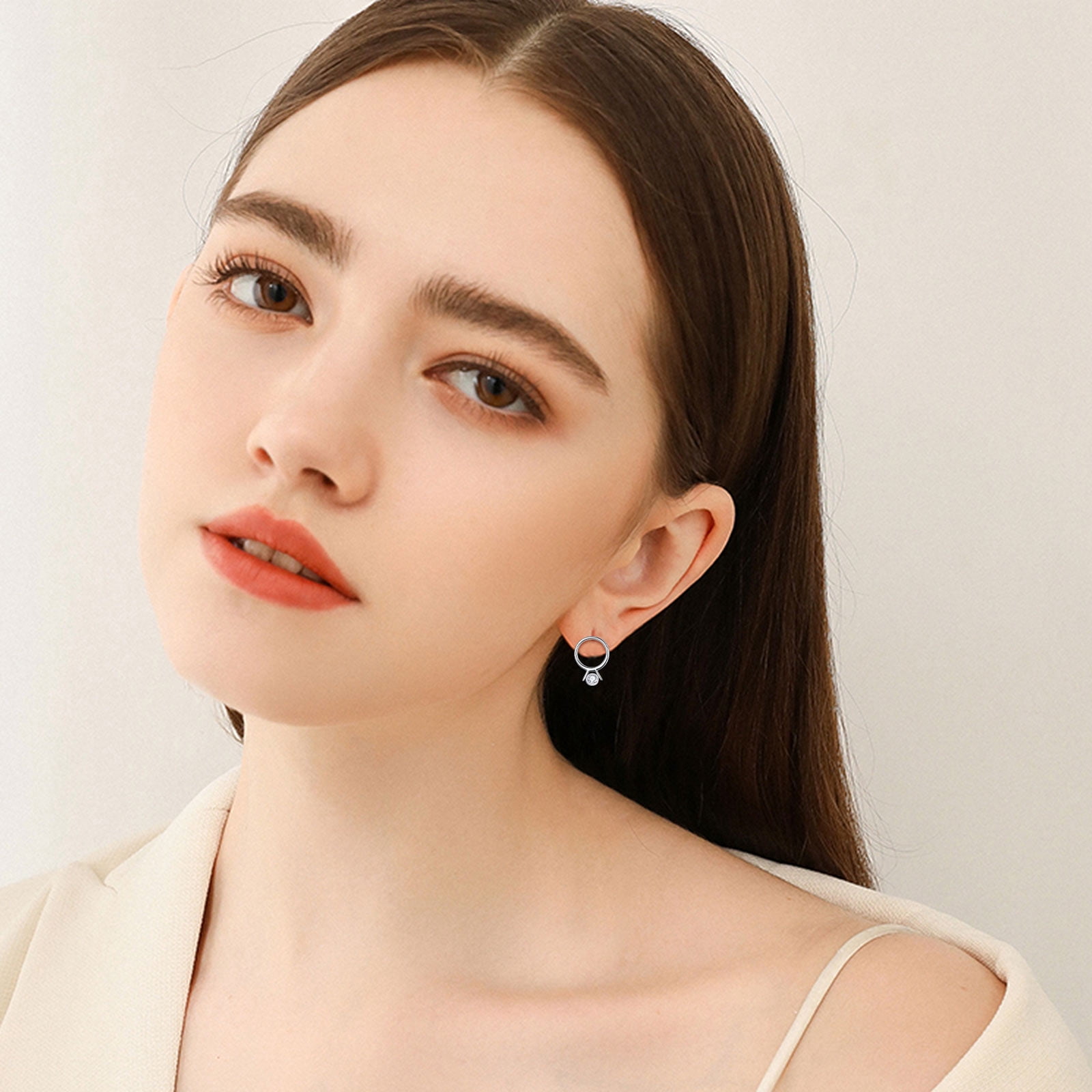 CUOKA MIRACLE Diamond Ring Circle Shape Stud Earrings Diamond Ring Earrings 925 Sterling Silver Earrings Zirconia Diamond Personalized Earrings