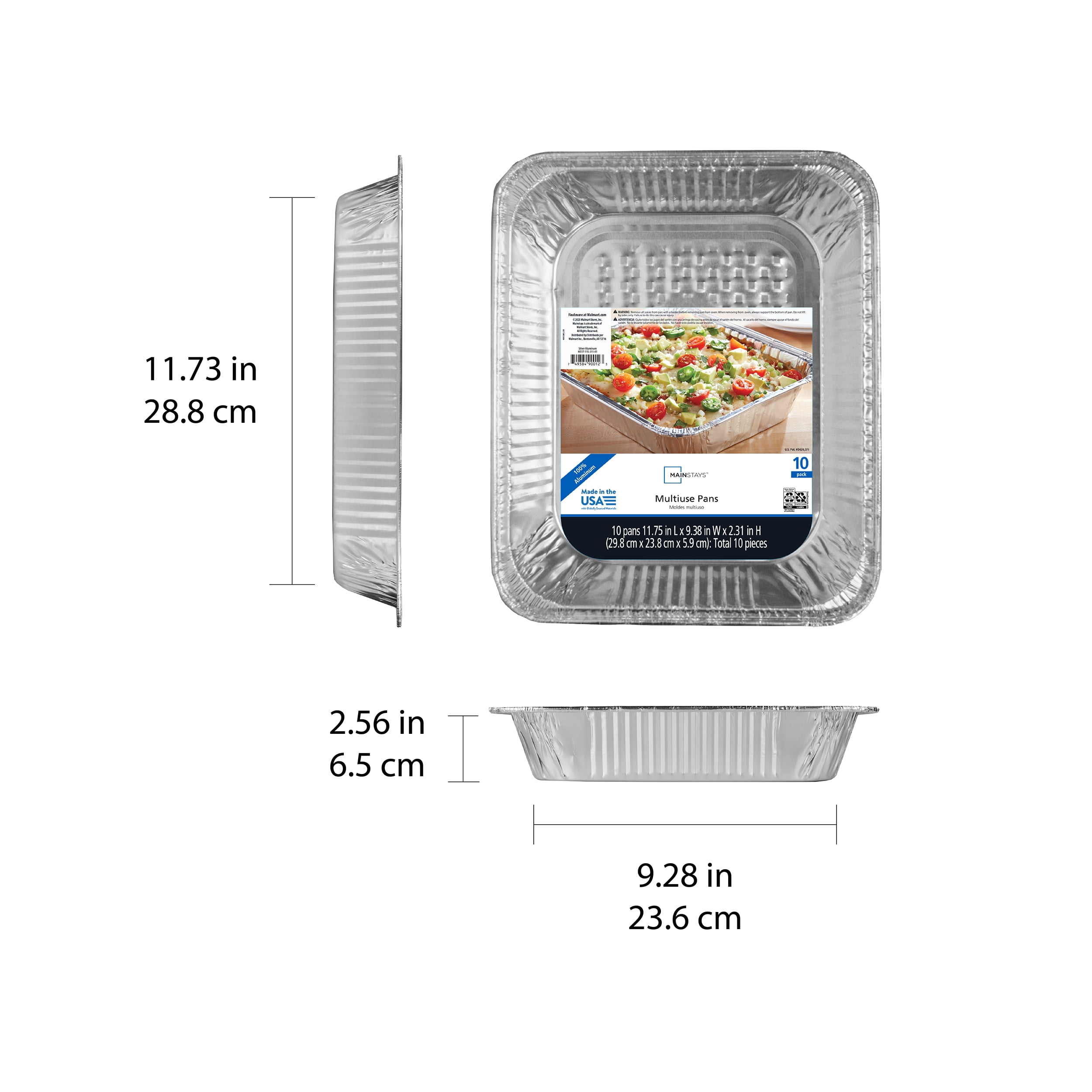(4 pack) Mainstays Aluminum Half Steam Pan, 11.75" x 9.38", Disposable Catering Pan, 10 Count