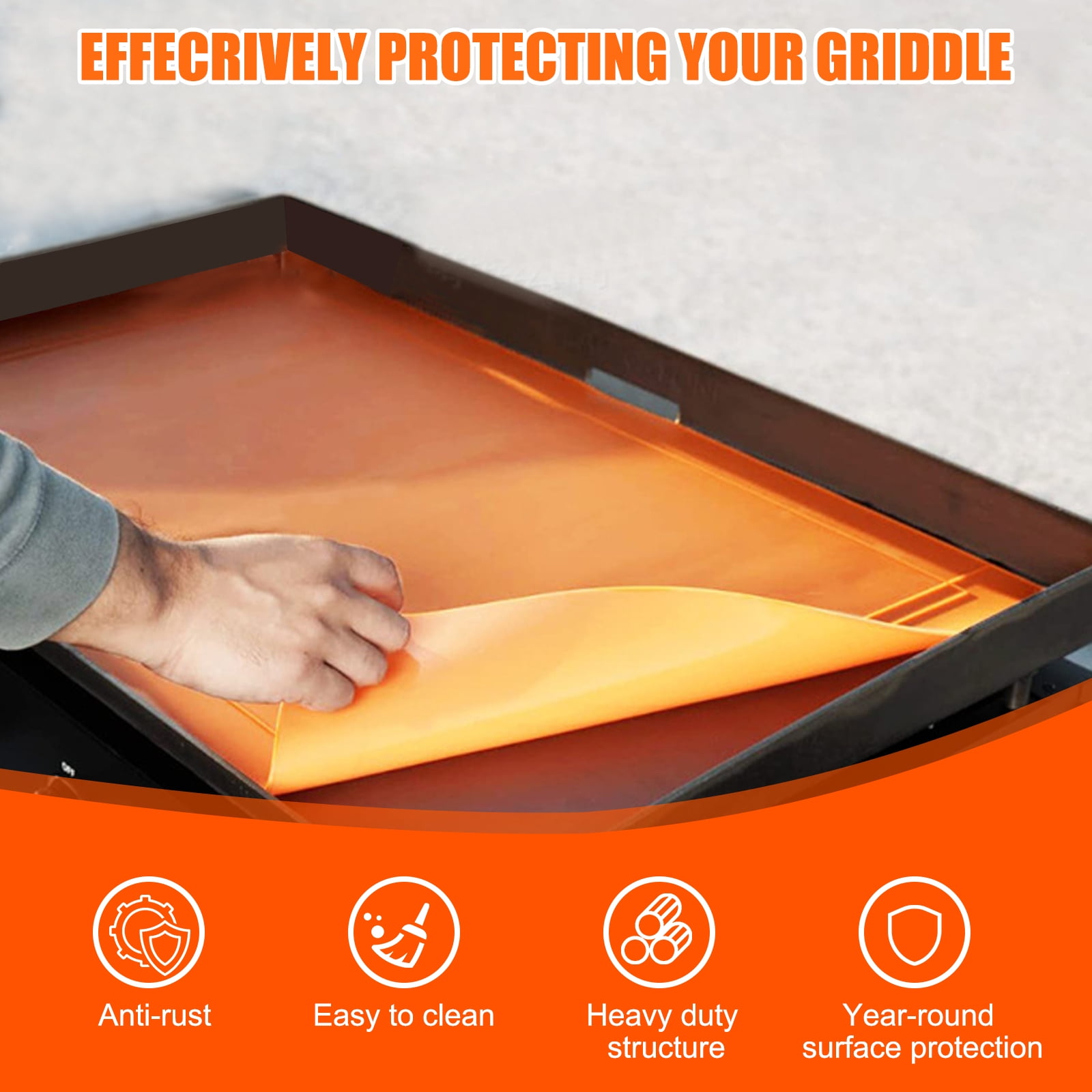 YAHHU 36 Inches Silicone Griddle Mat Compatible with Blackstone, Heavy Duty Food Grade Grill Cover, All Season BBQ Deck Protector from Rodents Insects Debris and Rust, Orange, 36 in / 91.4 cm