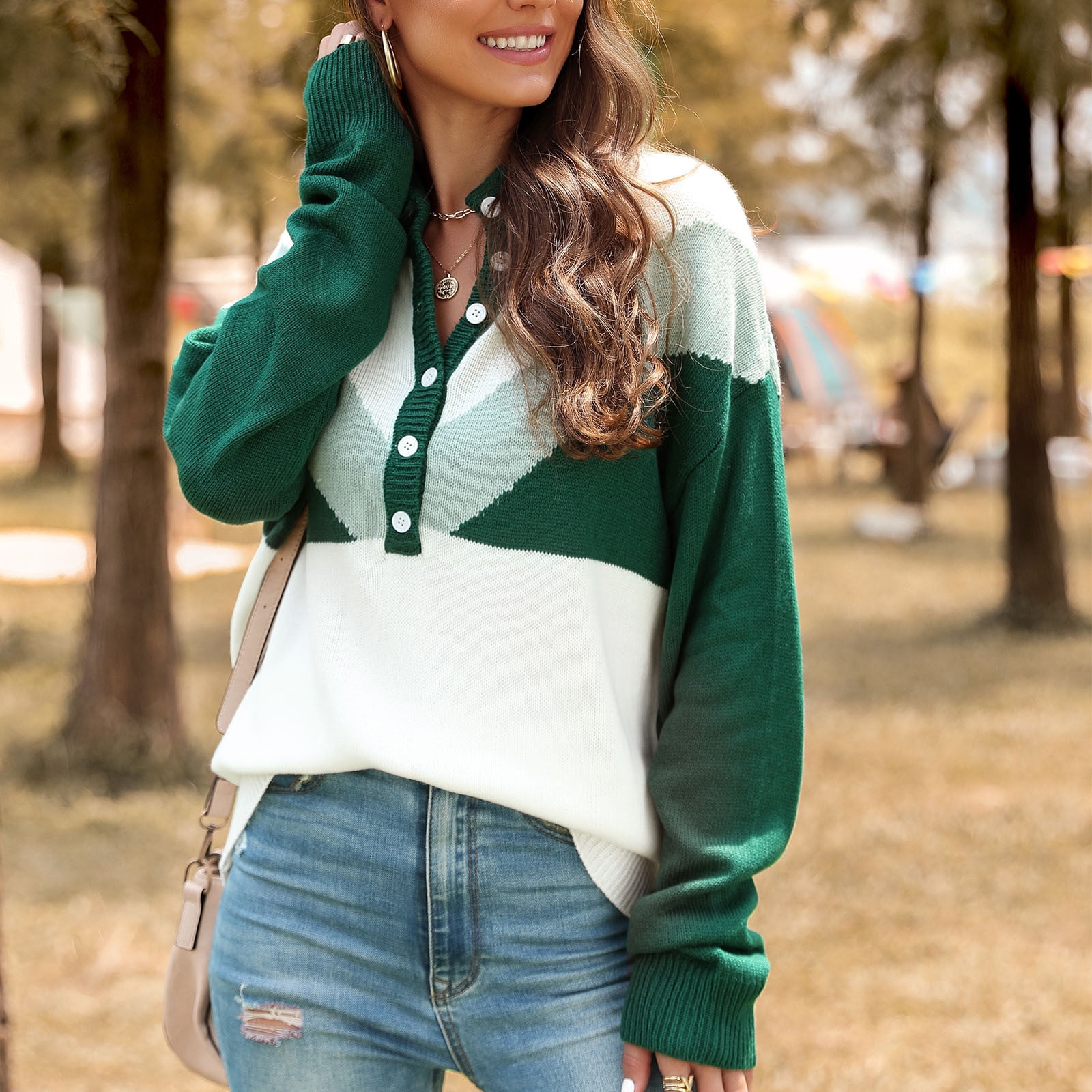 Sweaters for Women Fall/Winter Cardigan Sweaters Knitted Coat Pullover  Women's And Winter Half High Neck Sweater Color Matching Long Sleeve Loose 