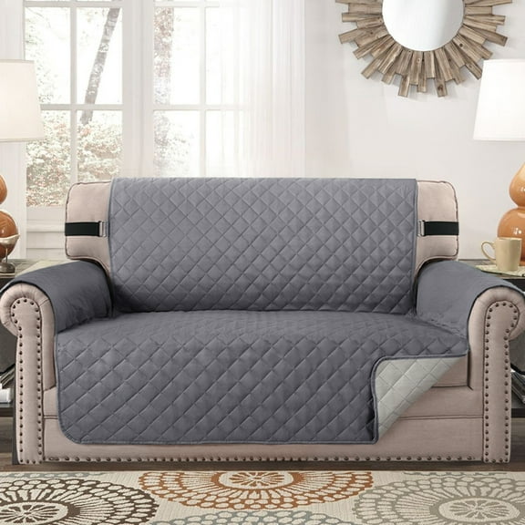 TOPCHANCES Quilted Loveseat Slipcover, Reversible Couch Cover, Furniture Protector Cover Throw for Pets Kids, Grey(Loveseat Size)