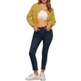 thumbnail image 2 of CHAQUETA DE DENIM CORTA SIN CUELLO DE MANGA LARGA PARA MUJERES INSPIRE CHIC XL AMARILLA, 2 of 6