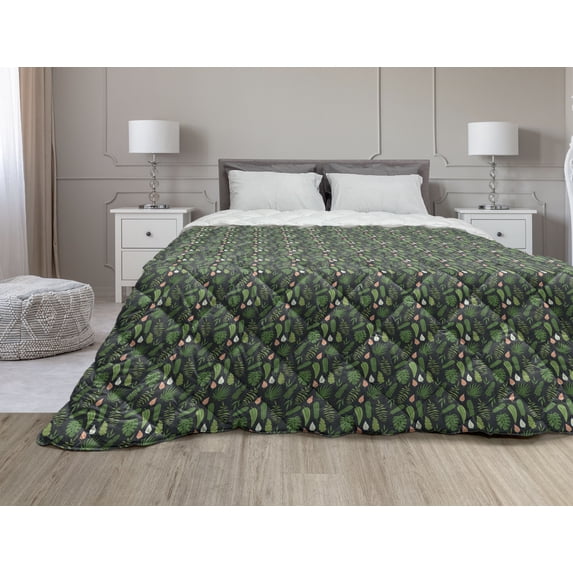 Abstract Down Alternative Comforter, Scottish Tartan Like View Repeating Squares, Microfiber Quilt for All Season, 5 Sizes, Dark Teal Charcoal Grey, by Ambesonne