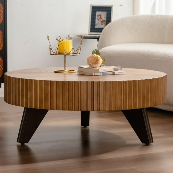 Newboti Furniture 35.4 "Round Retro Coffee Table, Coffee Table Suitable For Coffee and Home Decor, Natural 16087