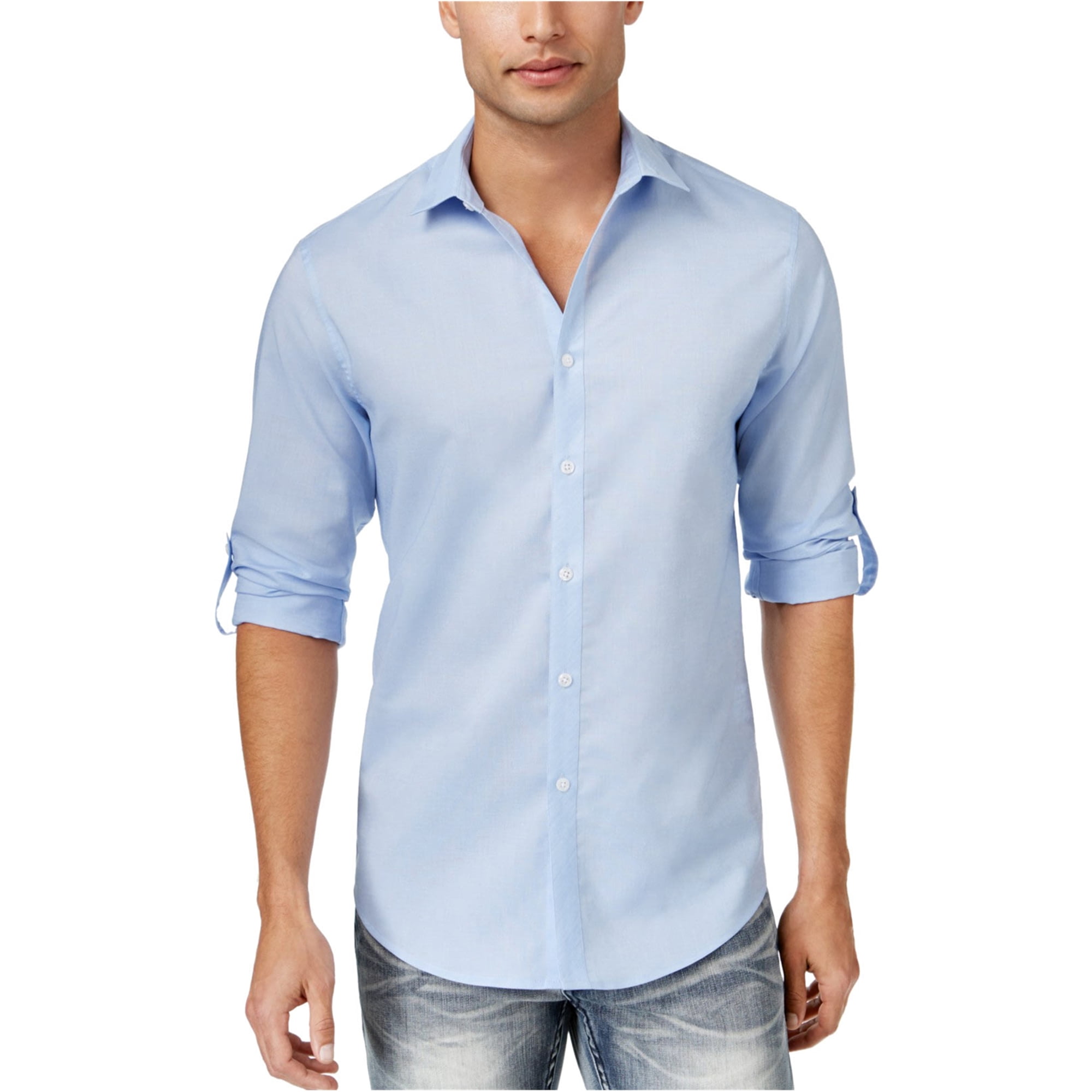 I-N-C Mens Roll-Tab Button Up Shirt, Blue, Small - Walmart.com